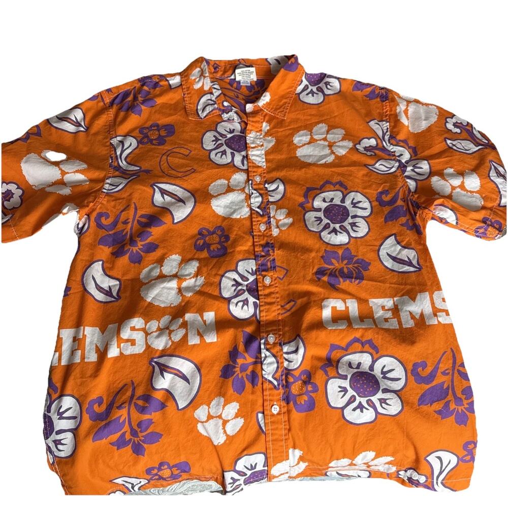 Clemson Tigers NCAA Hawaiian Shirt Wes & Willy Floral Button Up Orange Size XXL